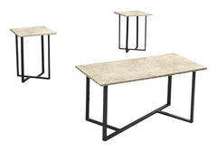 Table Set, 3pcs Set, Coffee, End, Living Room, Cream Stone Laminate, Black Metal, Contemporary, Modern