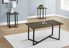 Table Set, 3pcs Set, Coffee, End, Living Room, Dark Brown Laminate, Black Metal, Contemporary, Modern