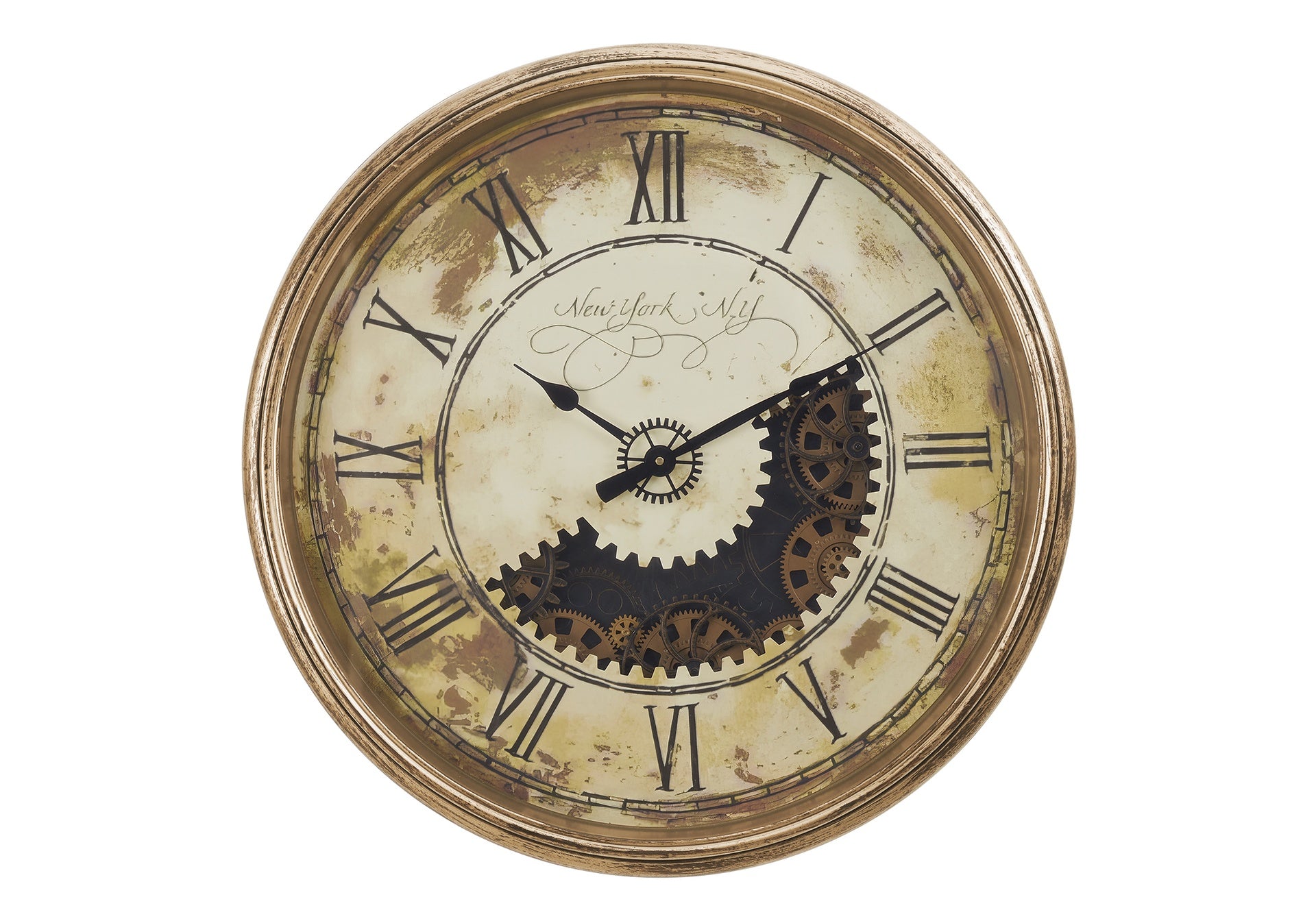 Clocks, 30" Round, Gear Mechanism, Large Oversized, Wall Clock, Antique Gold, Transitional