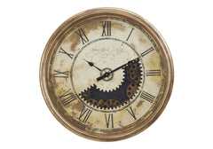 Clocks, 30" Round, Gear Mechanism, Large Oversized, Wall Clock, Antique Gold, Transitional