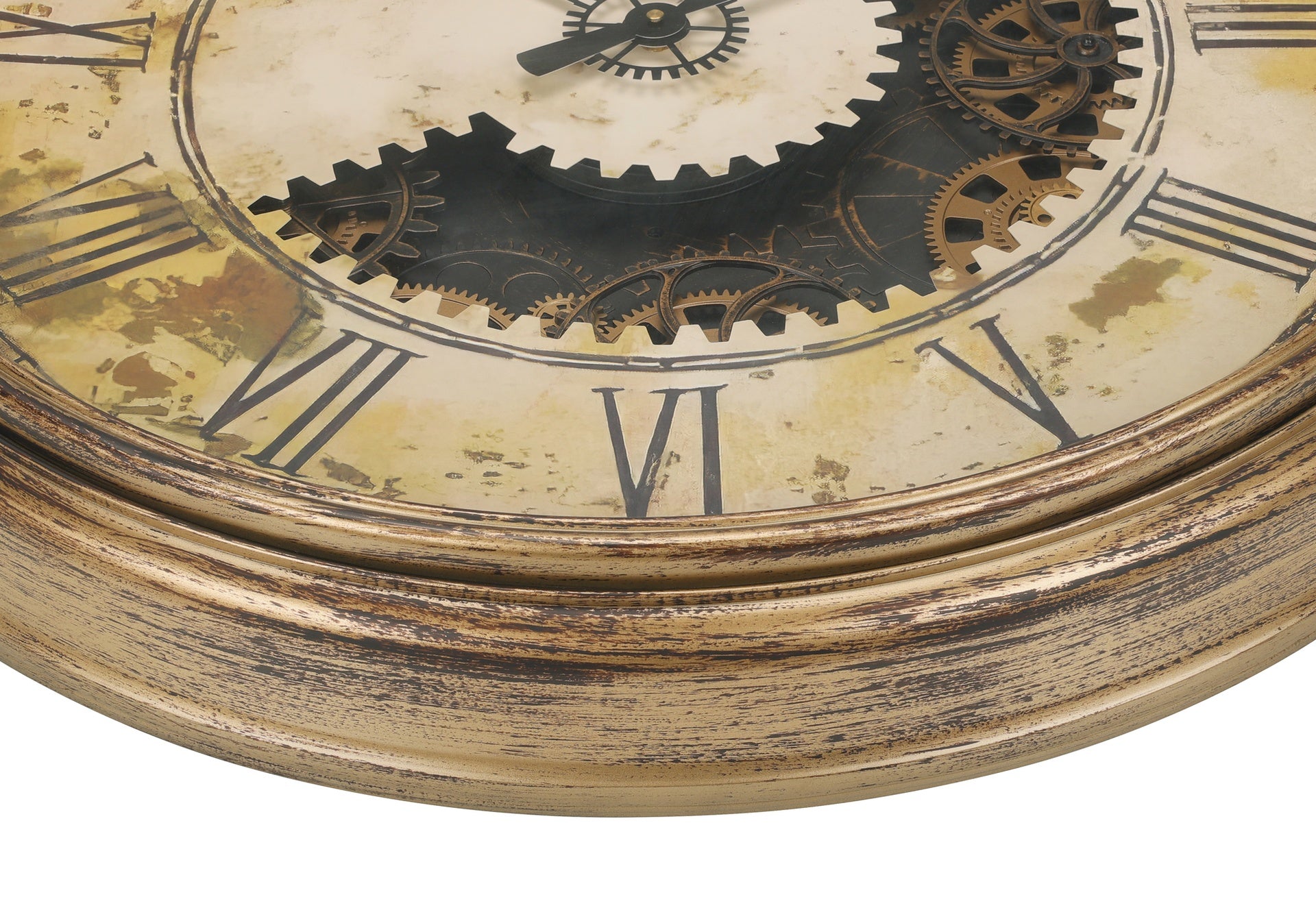 Clocks, 30" Round, Gear Mechanism, Large Oversized, Wall Clock, Antique Gold, Transitional