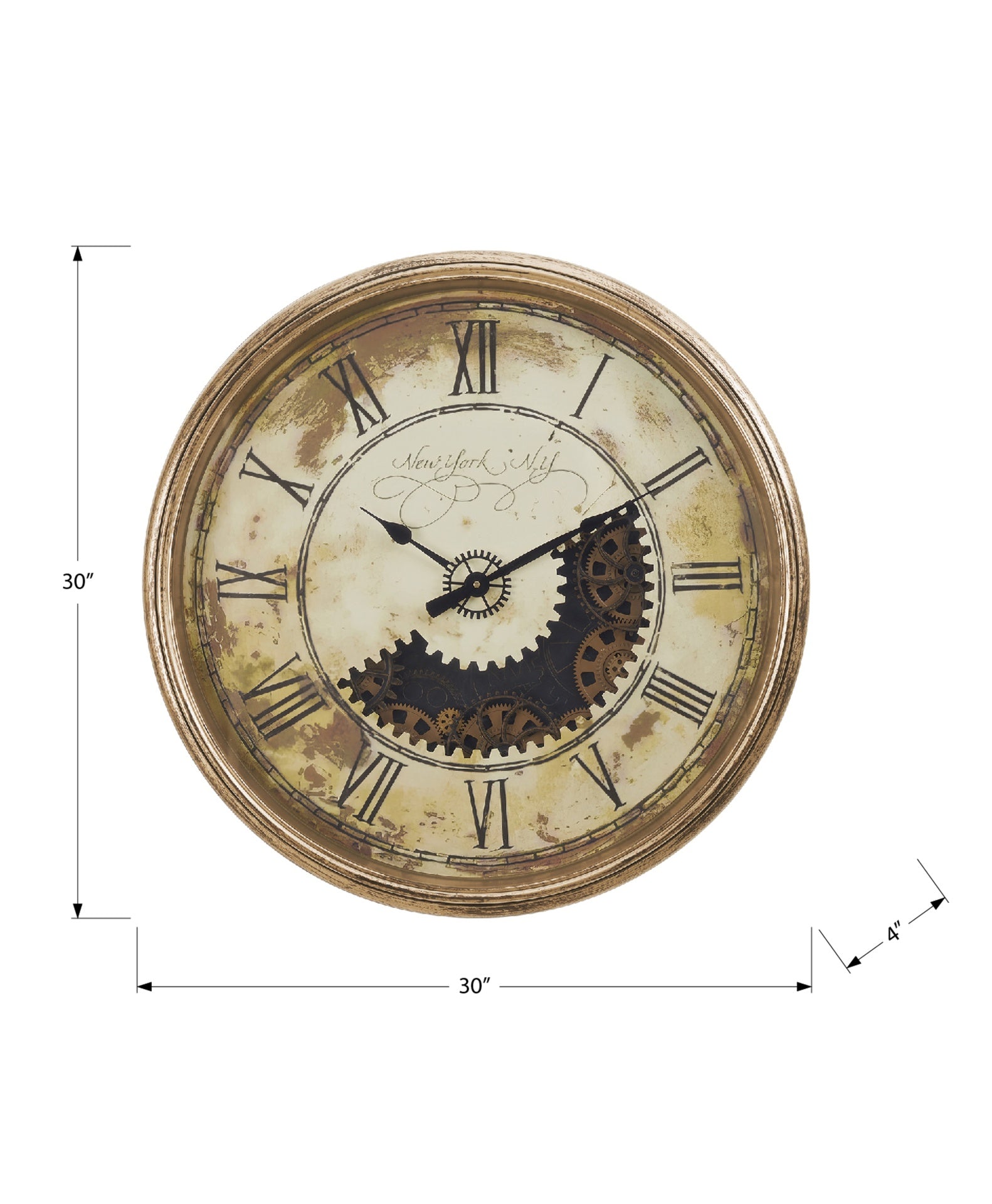 Clocks, 30" Round, Gear Mechanism, Large Oversized, Wall Clock, Antique Gold, Transitional