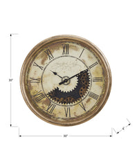 Clocks, 30" Round, Gear Mechanism, Large Oversized, Wall Clock, Antique Gold, Transitional