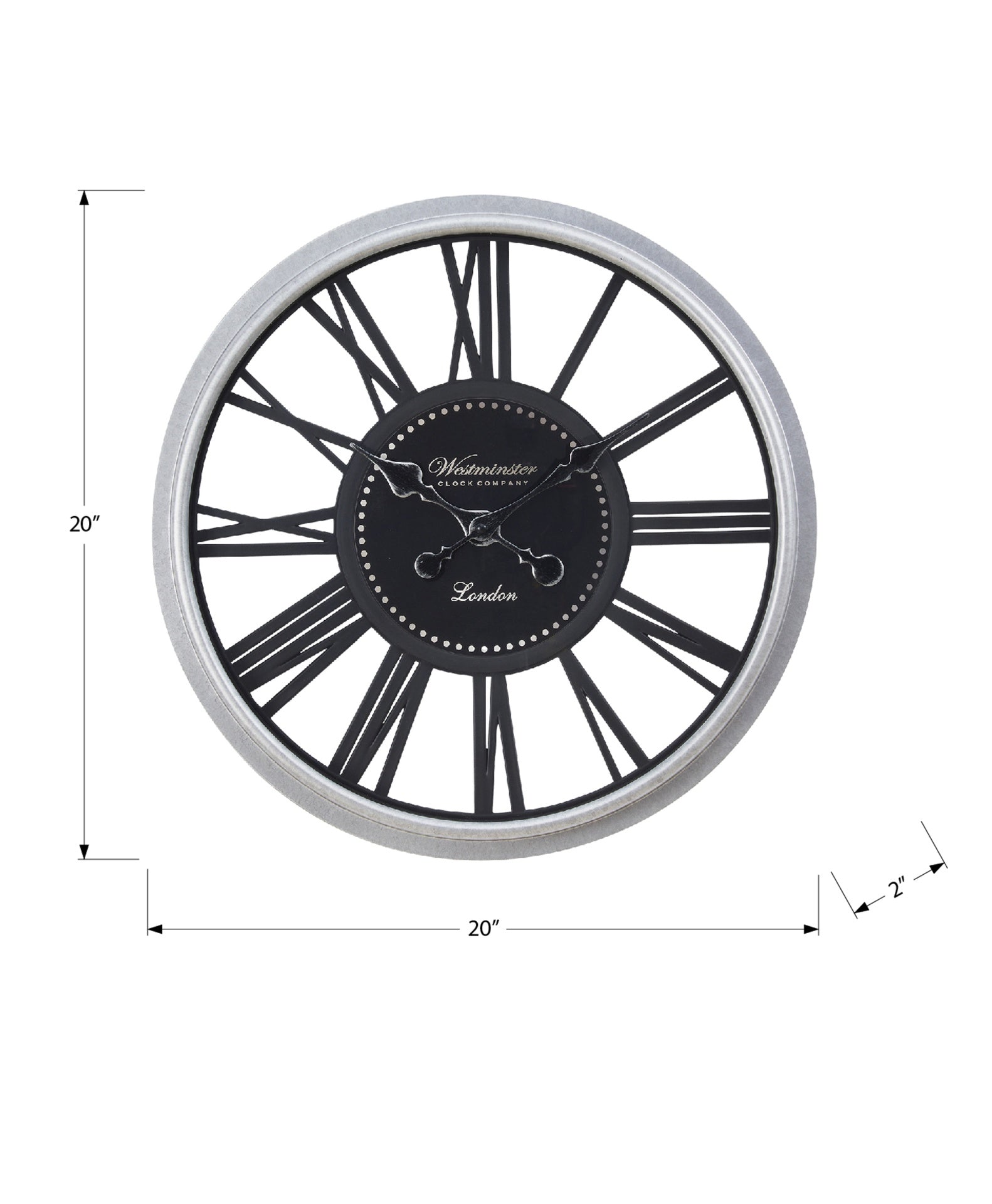 Clocks, 20" Round, Wall Clock, Black, Silver, Transitional