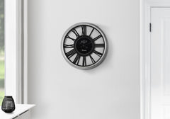 Clocks, 16" Round, Wall Clock, Silver, Black, Transitional