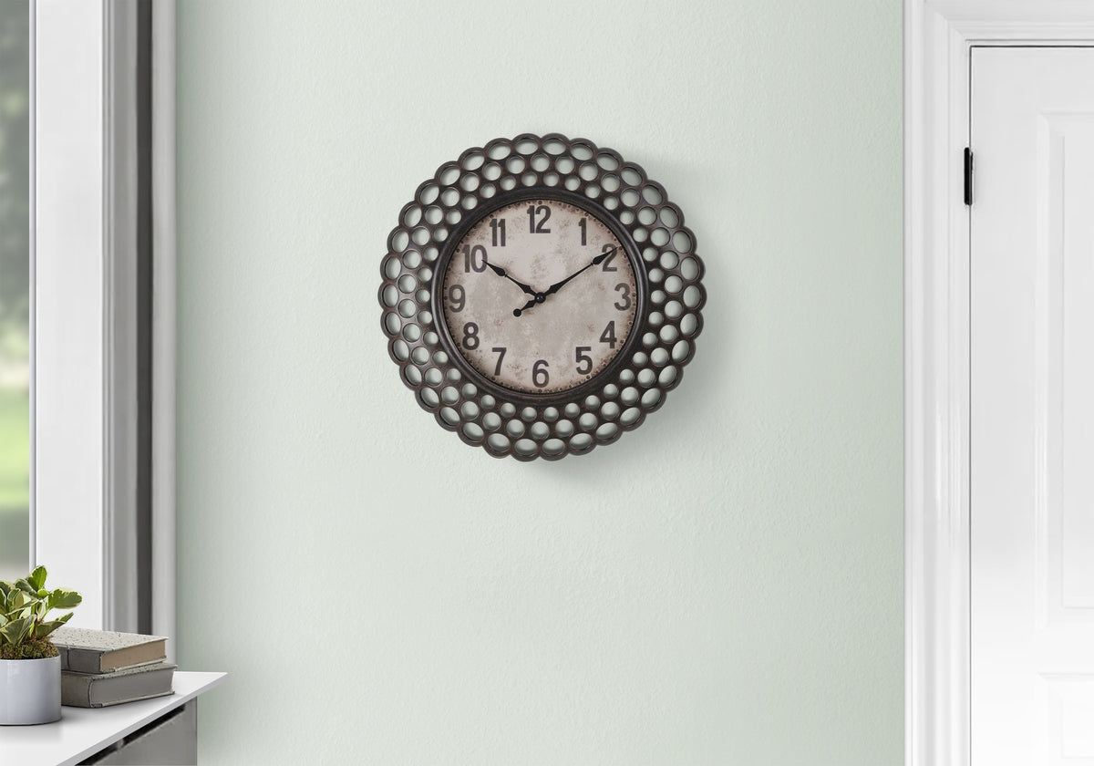 Clocks, 16" Round, Wall Clock, Dark Brown, Transitional