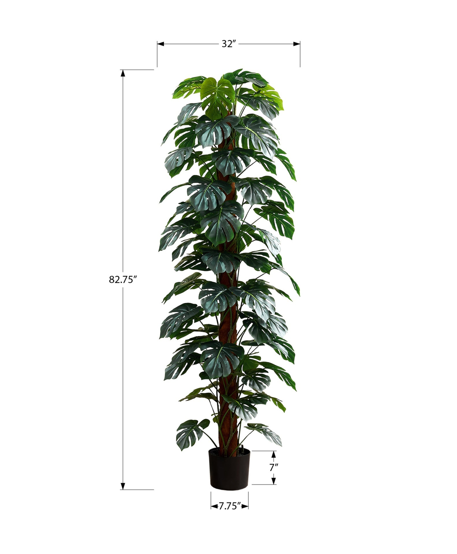 Artificial Plant, 83" Tall, Monstera Tree, Floor, Indoor, Decorative, Green Leaves, Black Pot