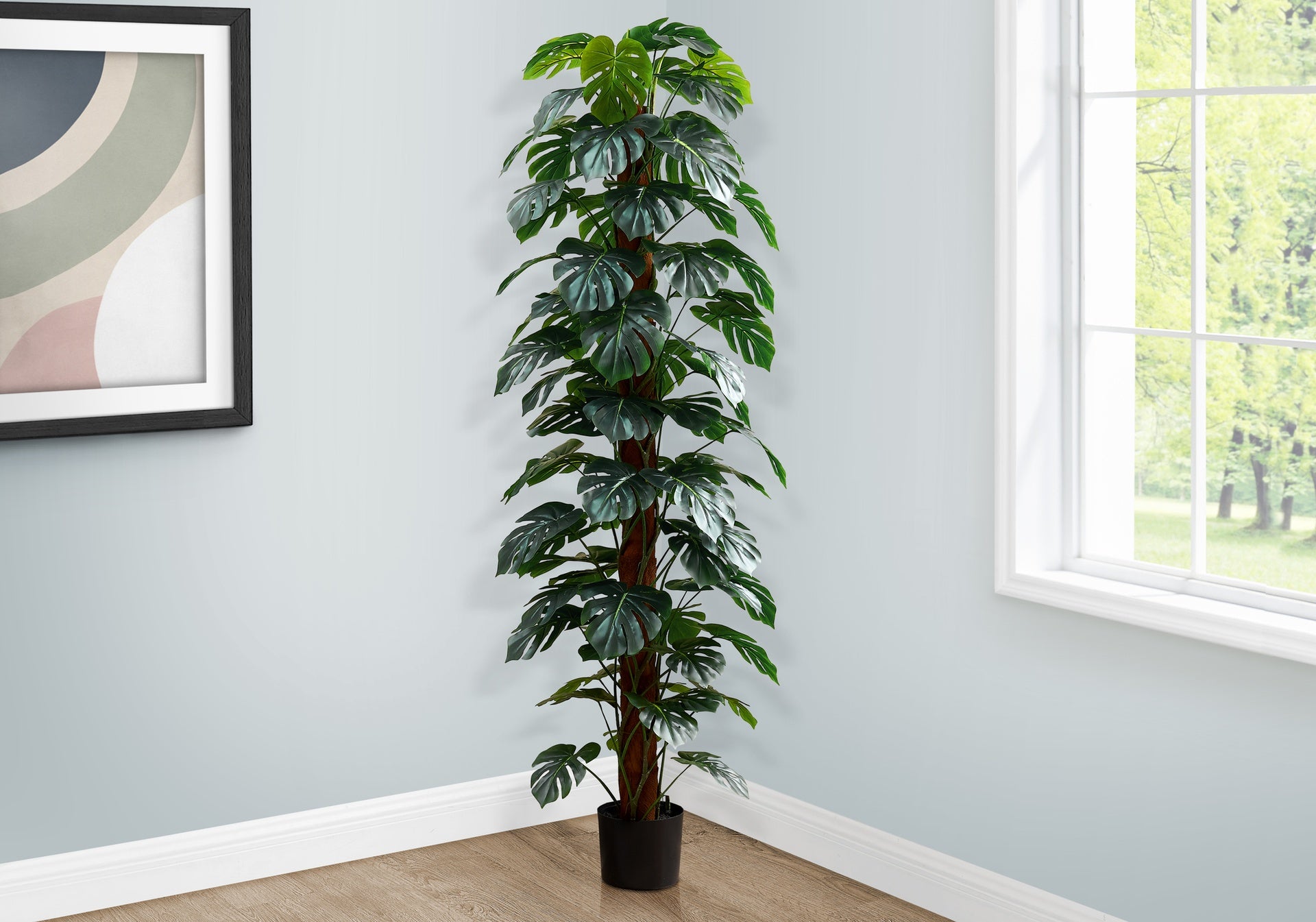 Artificial Plant, 83" Tall, Monstera Tree, Floor, Indoor, Decorative, Green Leaves, Black Pot