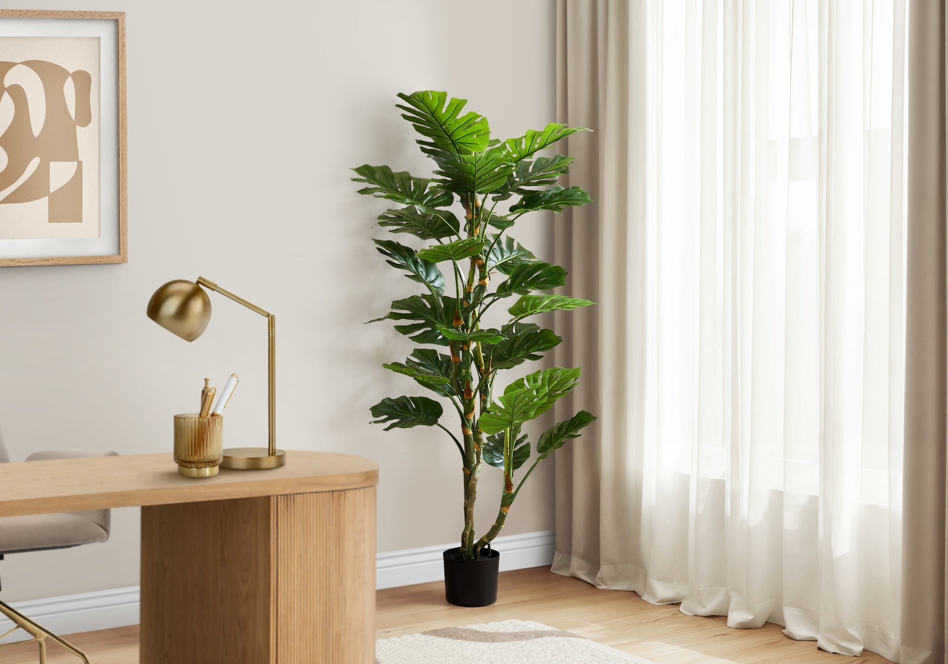 Artificial Plant, 61" Tall, Monstera Tree, Indoor, Potted, Floor, Real Touch, Green Leaves, Black Pot