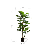 Artificial Plant, 61" Tall, Monstera Tree, Indoor, Potted, Floor, Real Touch, Green Leaves, Black Pot