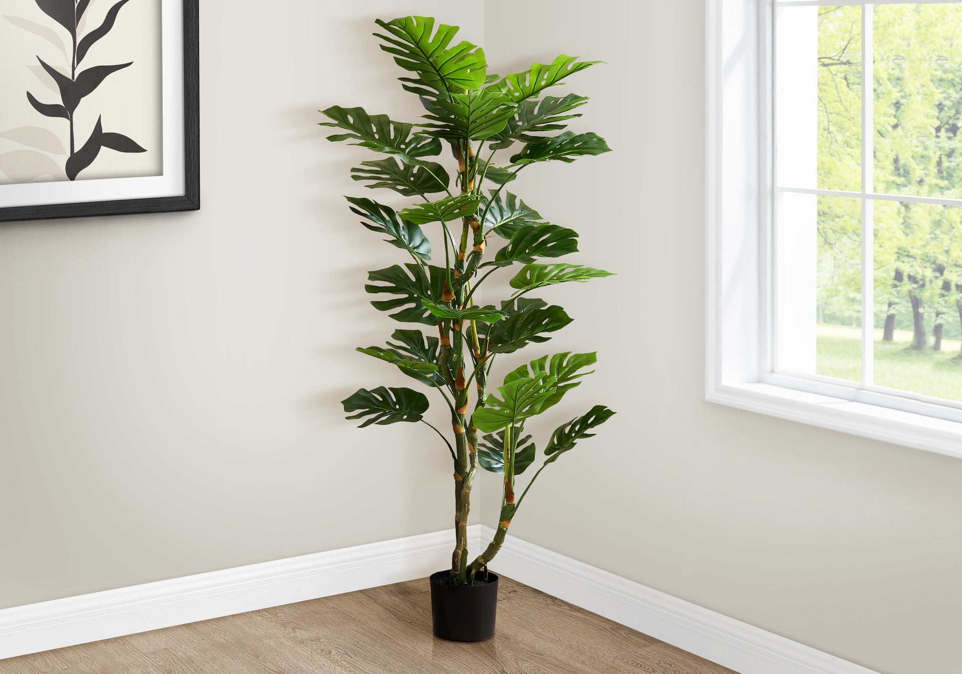 Artificial Plant, 61" Tall, Monstera Tree, Indoor, Potted, Floor, Real Touch, Green Leaves, Black Pot