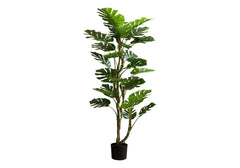 Artificial Plant, 61" Tall, Monstera Tree, Indoor, Potted, Floor, Real Touch, Green Leaves, Black Pot