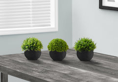 Artificial Plant, 5" Tall, Grass, Indoor, Faux, Fake, Table, Greenery, Potted, Set Of 3, Decorative, Green Plants, Black Pots