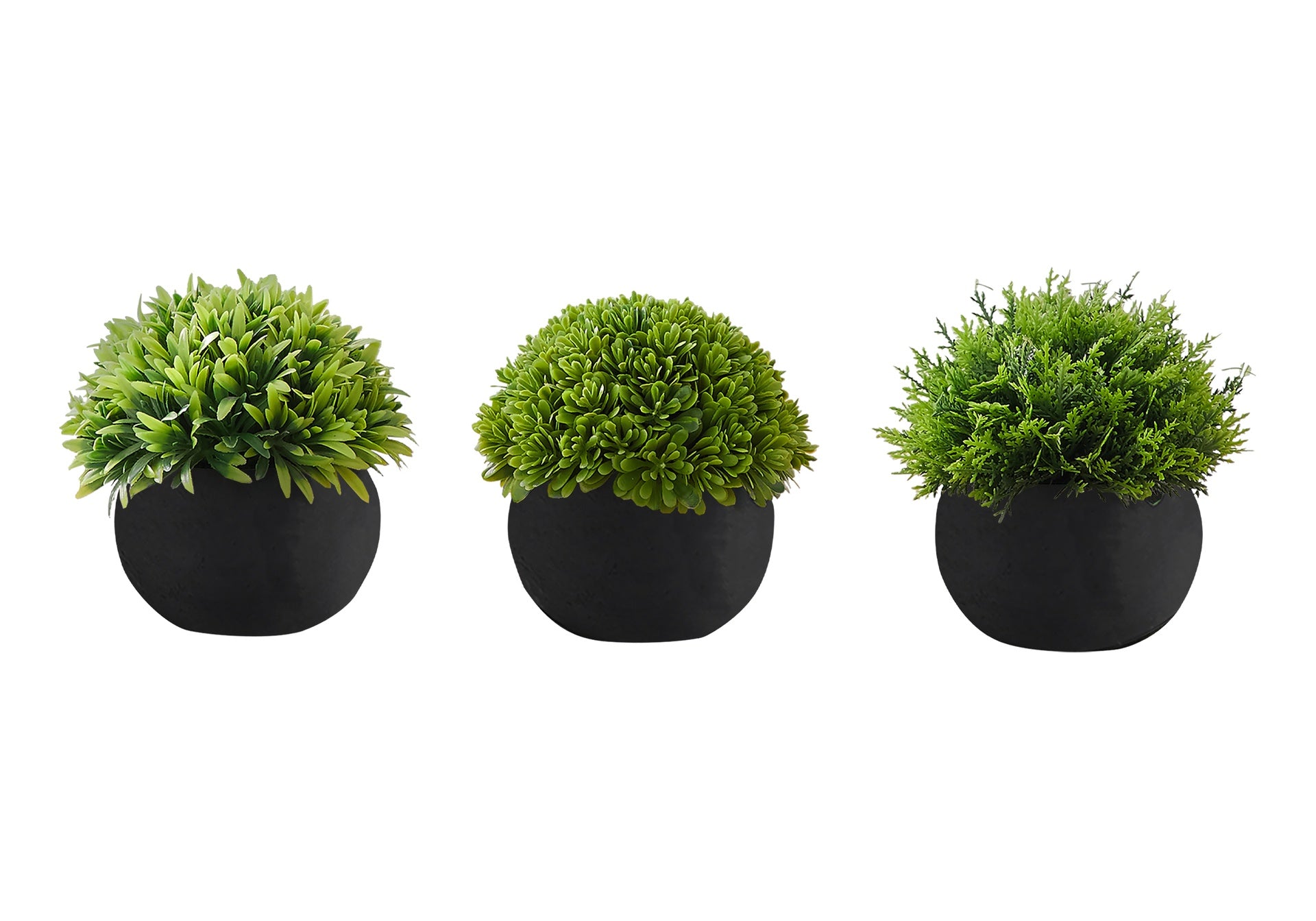 Artificial Plant, 5" Tall, Grass, Indoor, Faux, Fake, Table, Greenery, Potted, Set Of 3, Decorative, Green Plants, Black Pots