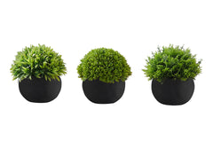Artificial Plant, 5" Tall, Grass, Indoor, Faux, Fake, Table, Greenery, Potted, Set Of 3, Decorative, Green Plants, Black Pots