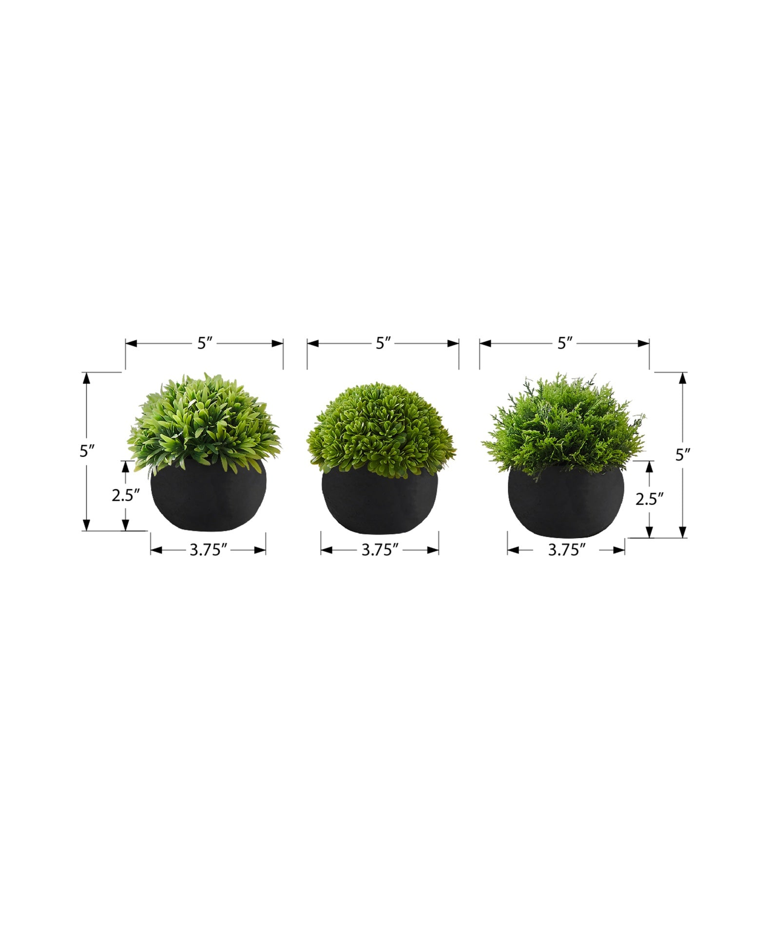 Artificial Plant, 5" Tall, Grass, Indoor, Faux, Fake, Table, Greenery, Potted, Set Of 3, Decorative, Green Plants, Black Pots