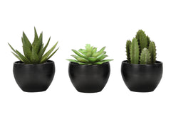Artificial Plant, 6" Tall, Succulent, Indoor, Faux, Fake, Table, Greenery, Potted, Set Of 3, Decorative, Green Plants, Black Pots