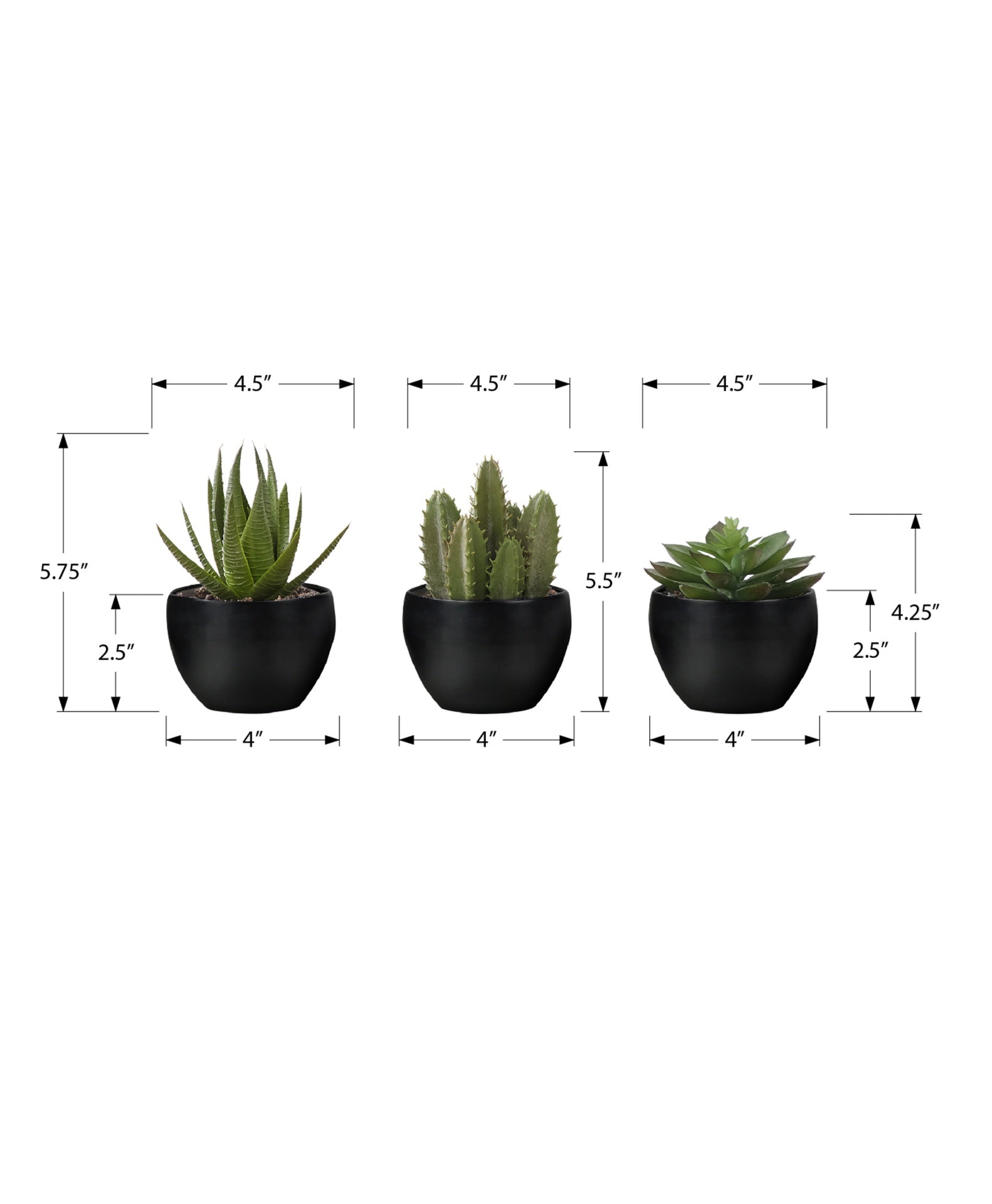 Artificial Plant, 6" Tall, Succulent, Indoor, Faux, Fake, Table, Greenery, Potted, Set Of 3, Decorative, Green Plants, Black Pots