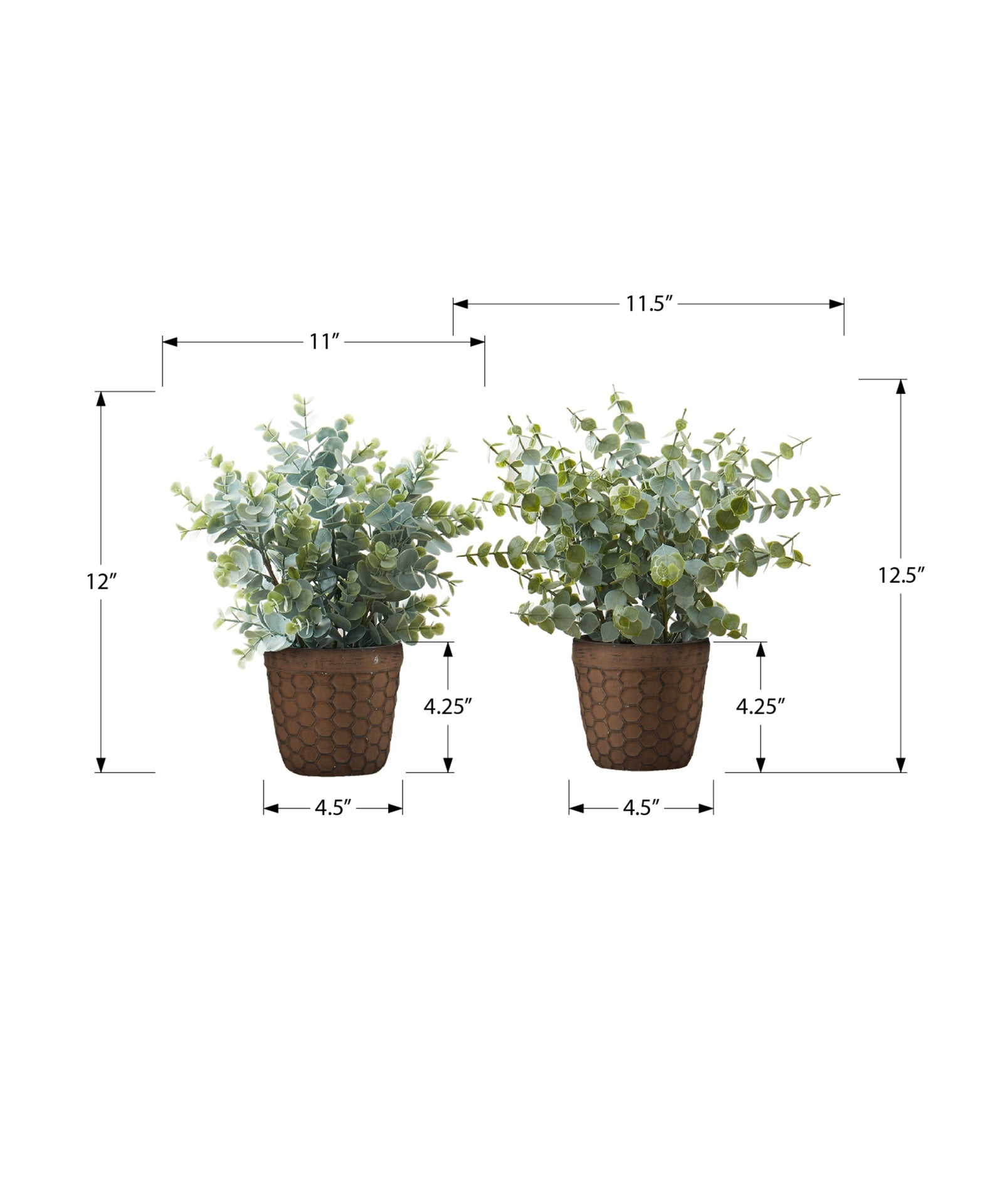 Artificial Plant, 13" Tall, Eucalyptus Grass, Indoor, Faux, Fake, Table, Greenery, Potted, Set Of 2, Decorative, Green Leaves, Brown Pots