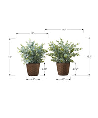 Artificial Plant, 13" Tall, Eucalyptus Grass, Indoor, Faux, Fake, Table, Greenery, Potted, Set Of 2, Decorative, Green Leaves, Brown Pots