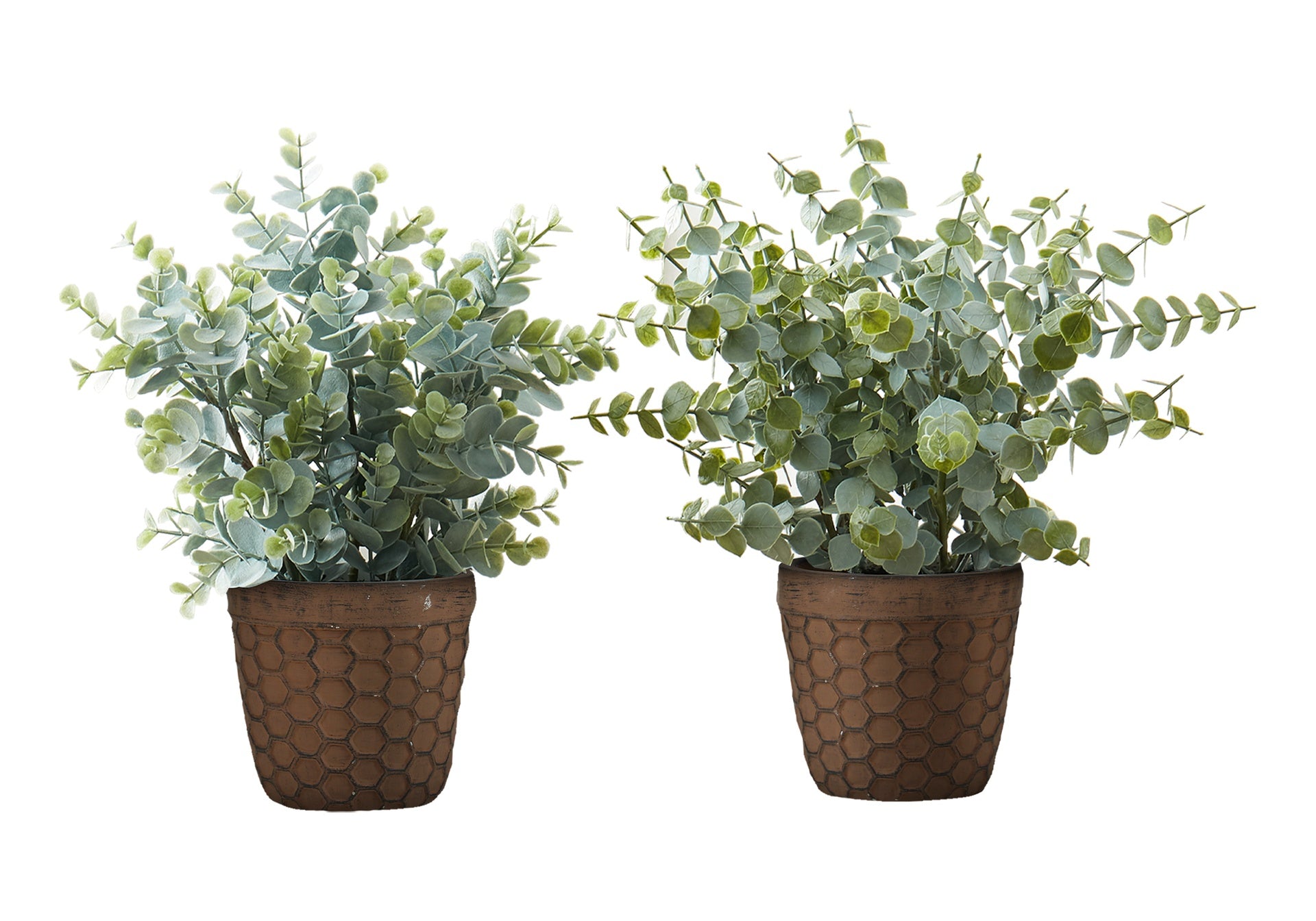 Artificial Plant, 13" Tall, Eucalyptus Grass, Indoor, Faux, Fake, Table, Greenery, Potted, Set Of 2, Decorative, Green Leaves, Brown Pots