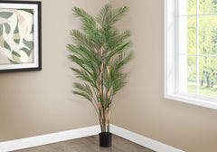 Artificial Plant, 83" Tall, Palm Tree, Decorative, Floor, Indoor, Potted, Real Touch, Green Leaves, Black Pot
