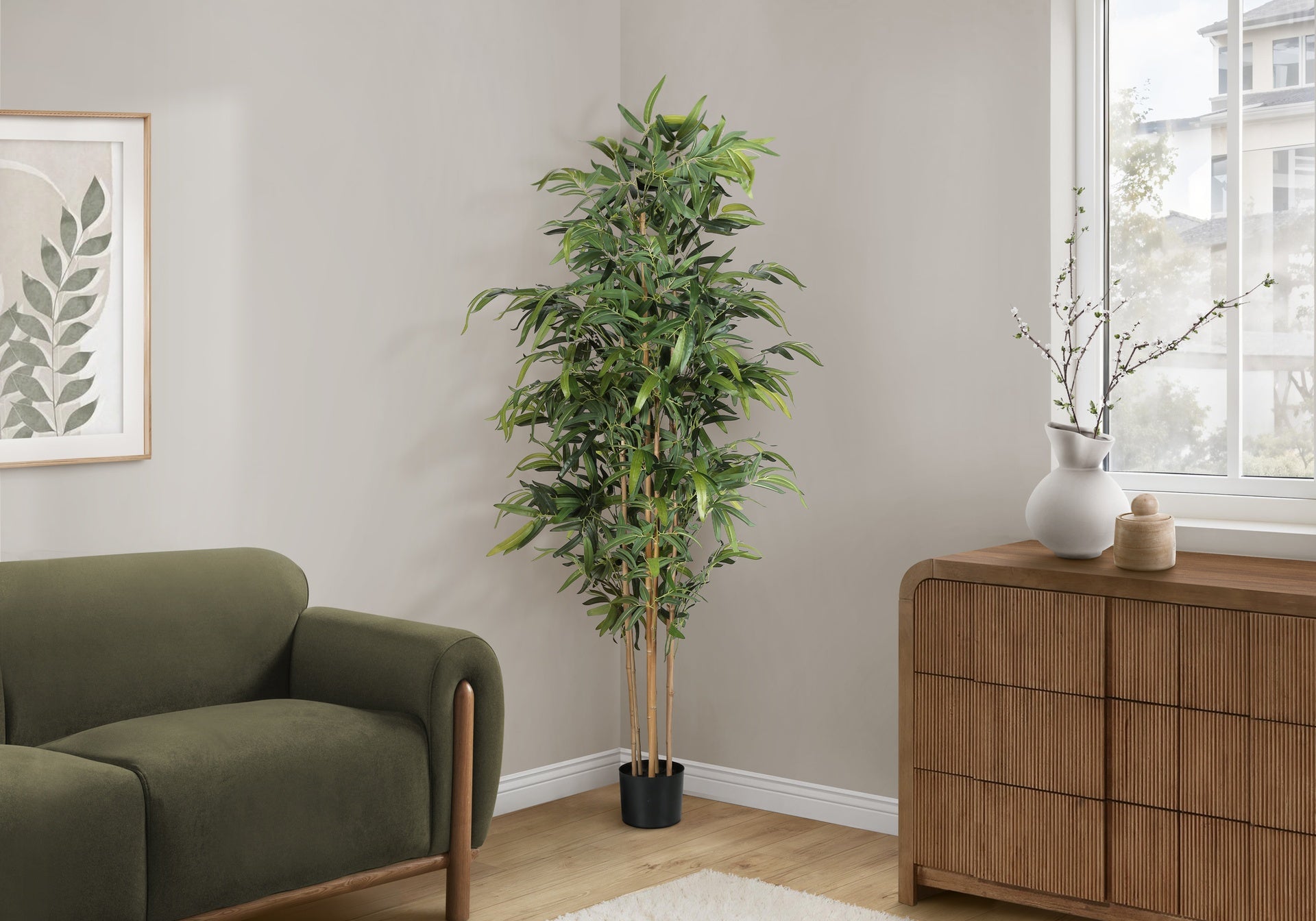 Artificial Plant, 83" Tall, Bamboo Tree, Floor, Indoor, Potted, Real Touch, Green Leaves, Black Pot