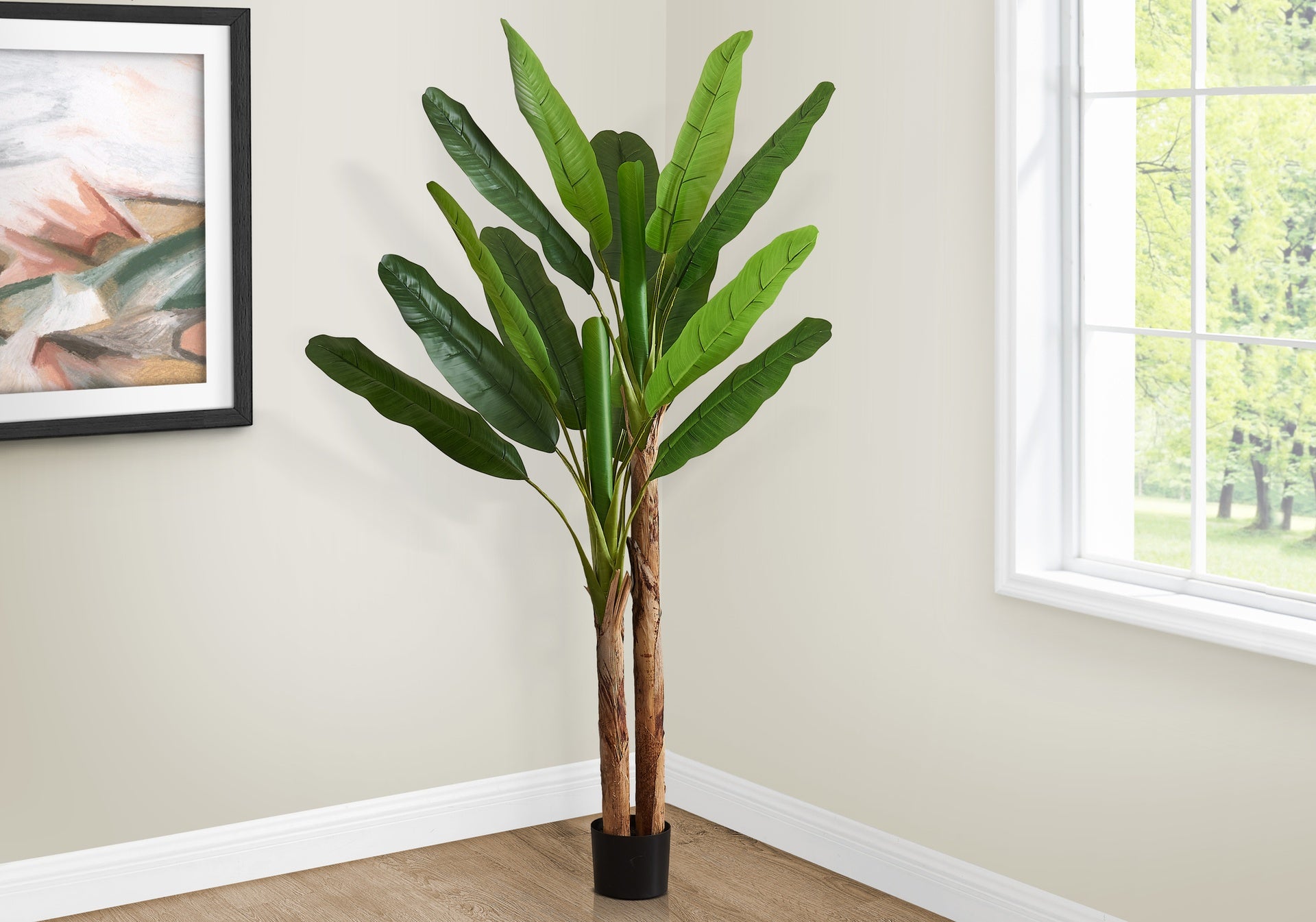 Artificial Plant, 83" Tall, Banana Tree, Indoor, Decorative, Faux, Floor, Potted, Real Touch, Green Leaves, Black Pot