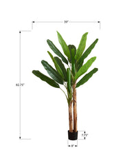 Artificial Plant, 83" Tall, Banana Tree, Indoor, Decorative, Faux, Floor, Potted, Real Touch, Green Leaves, Black Pot