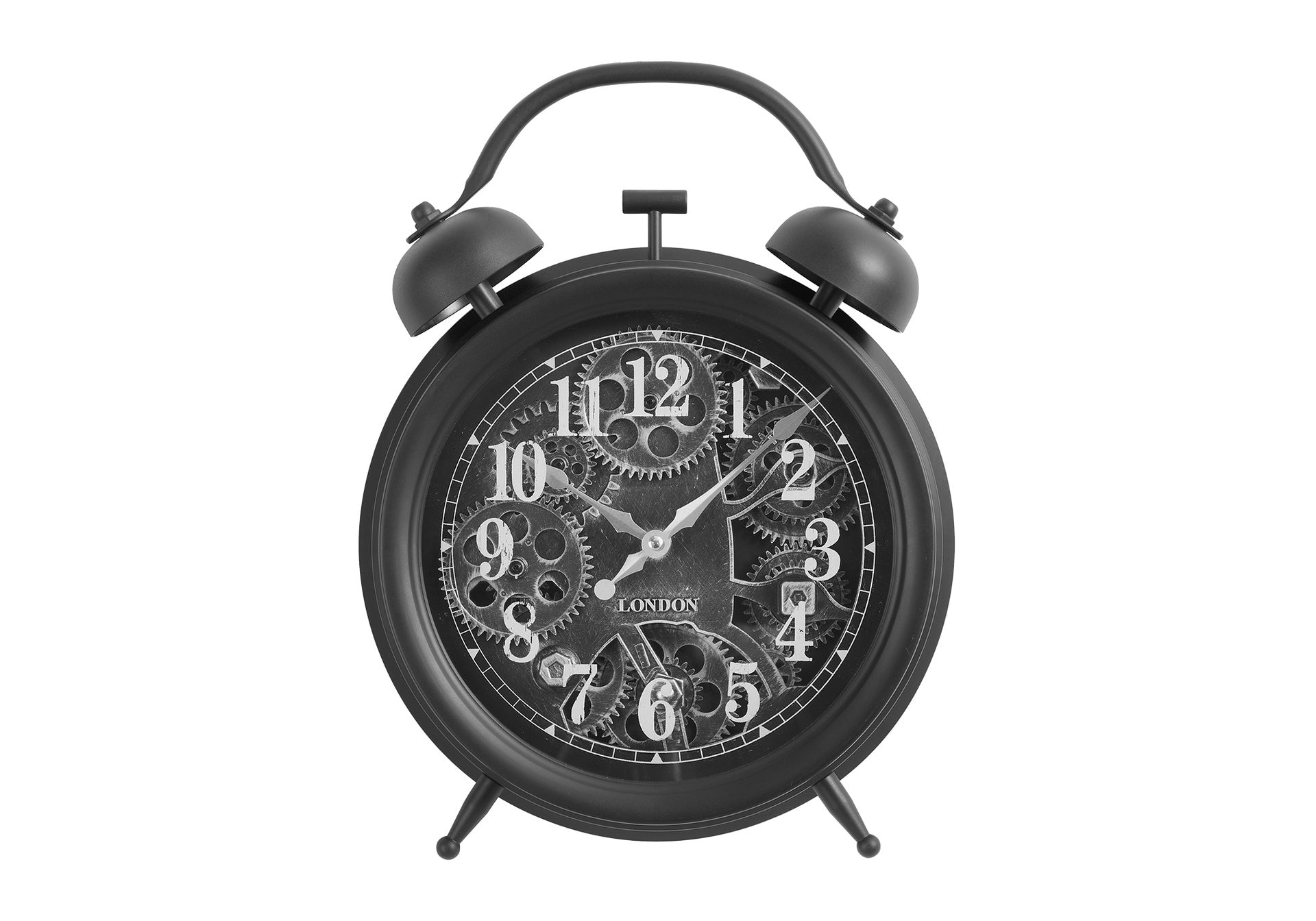 Clocks, 12" Round, Gear Mechanism, Table Clock, Black, Transitional