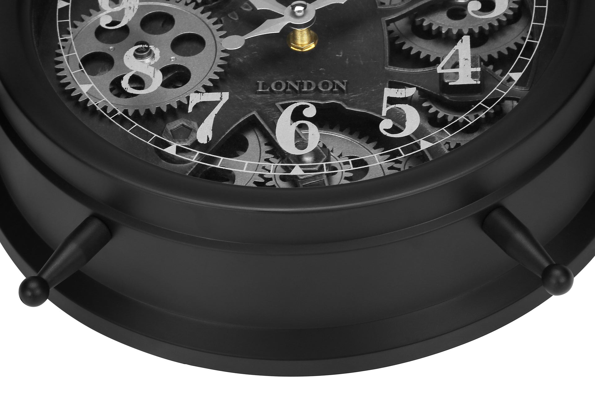 Clocks, 12" Round, Gear Mechanism, Table Clock, Black, Transitional