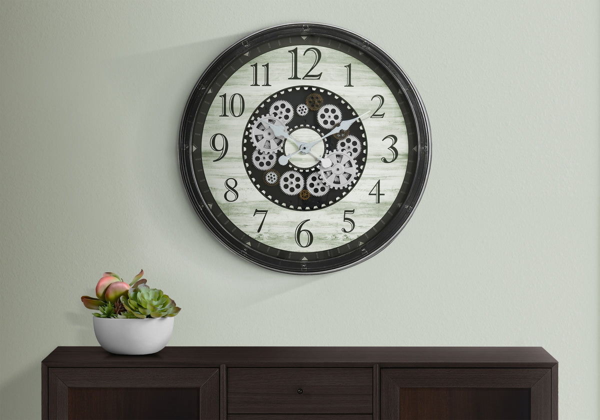 Clocks, 30" Round, Gear Mechanism, Large Oversized, Wall Clock, Brown, Transitional