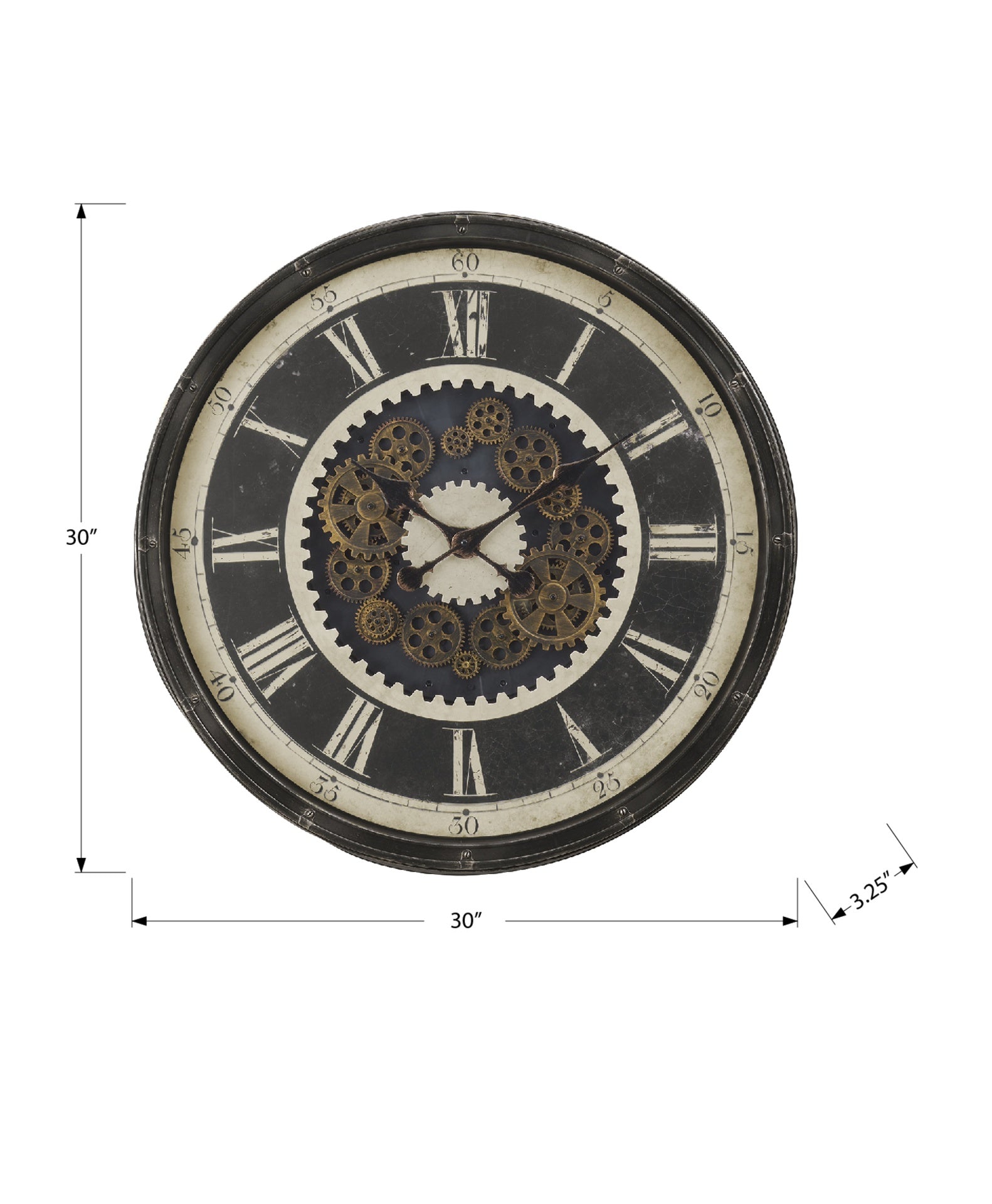 Clocks, 30" Round, Gear Mechanism, Large Oversized, Wall Clock, Brown, Transitional