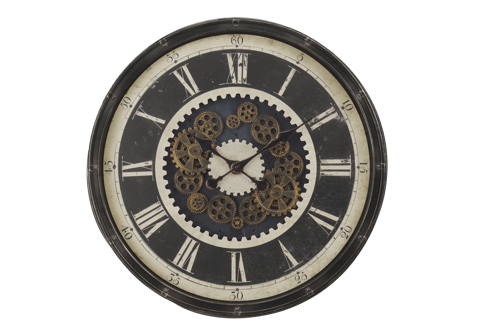 Clocks, 30" Round, Gear Mechanism, Large Oversized, Wall Clock, Brown, Transitional