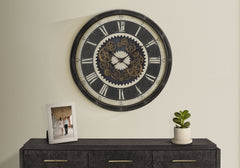Clocks, 30" Round, Gear Mechanism, Large Oversized, Wall Clock, Brown, Transitional