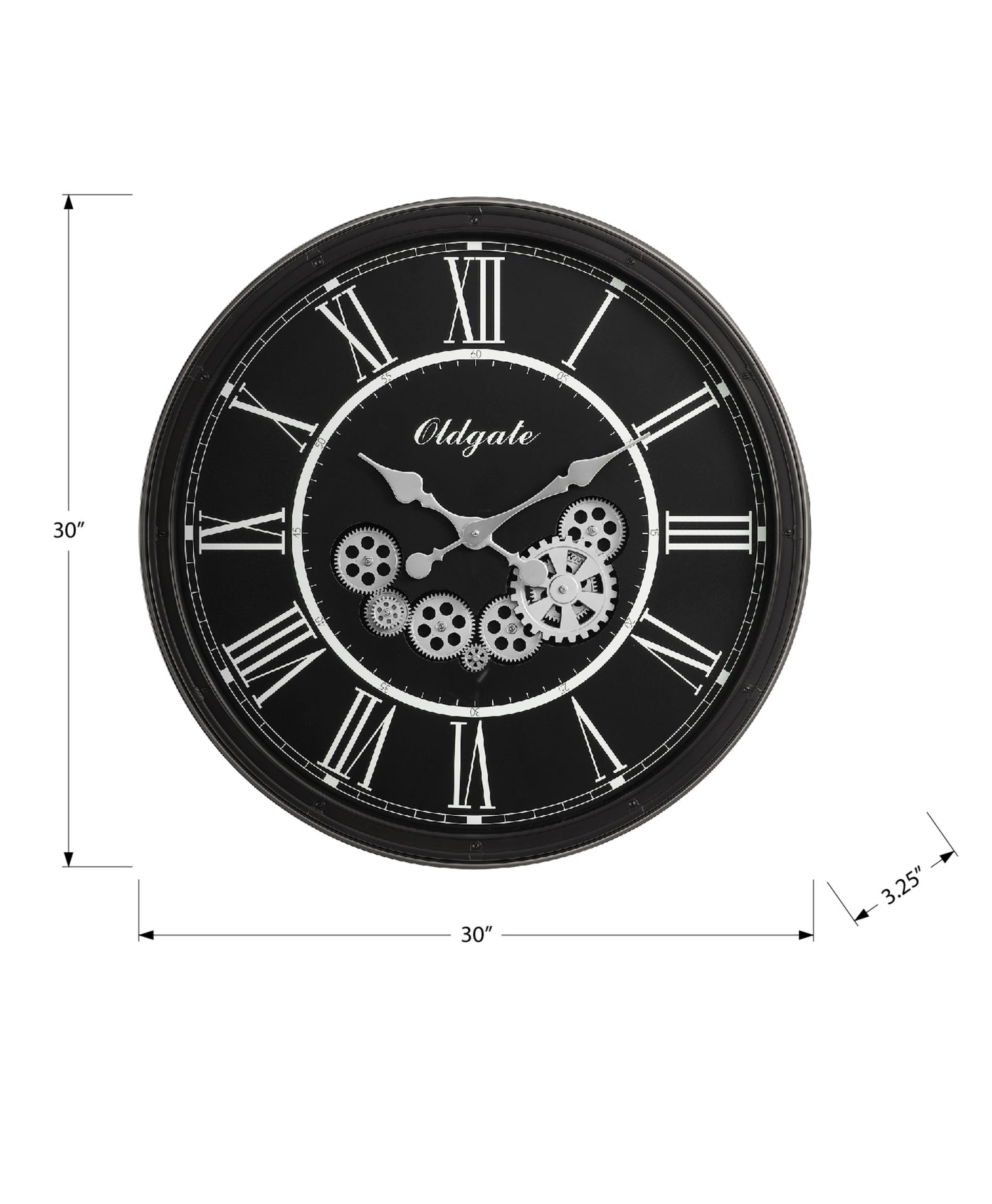 Clocks, 30" Round, Gear Mechanism, Large Oversized, Wall Clock, Black, Transitional