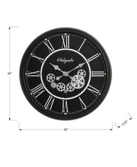 Clocks, 30" Round, Gear Mechanism, Large Oversized, Wall Clock, Black, Transitional