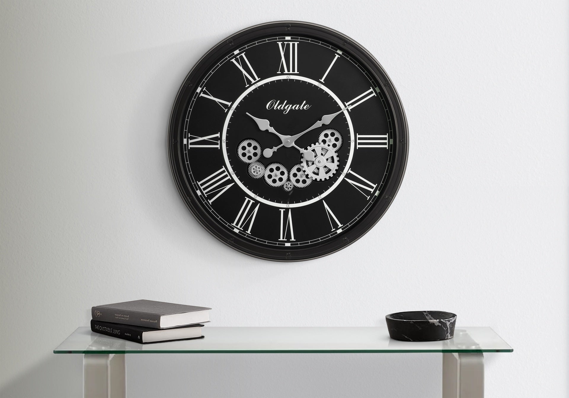 Clocks, 30" Round, Gear Mechanism, Large Oversized, Wall Clock, Black, Transitional