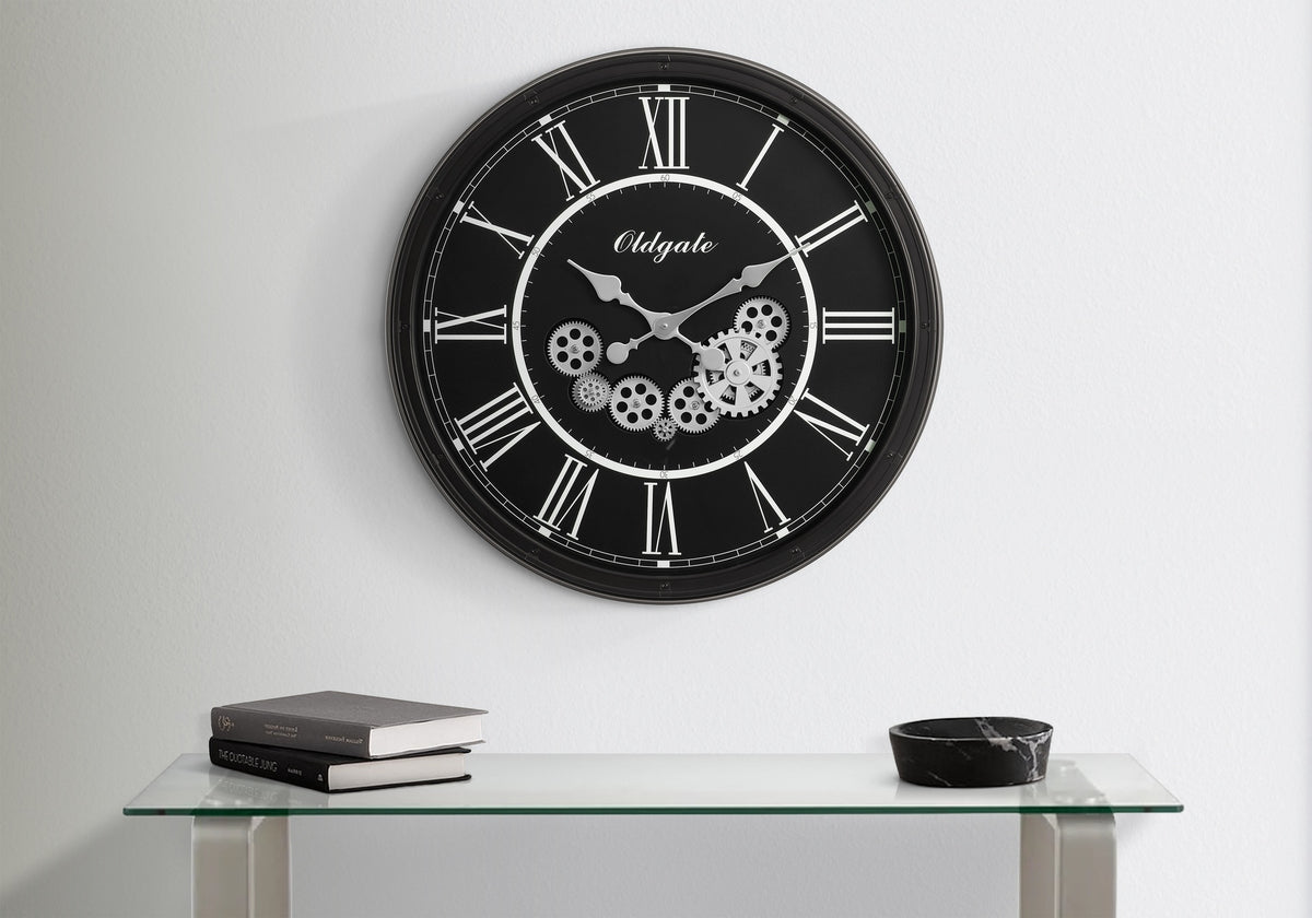 Clocks, 30" Round, Gear Mechanism, Large Oversized, Wall Clock, Black, Transitional