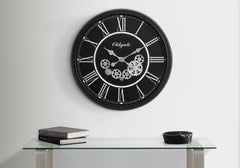 Clocks, 30" Round, Gear Mechanism, Large Oversized, Wall Clock, Black, Transitional