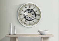 Clocks, 30" Round, Gear Mechanism, Large Oversized, Wall Clock, White, Transitional