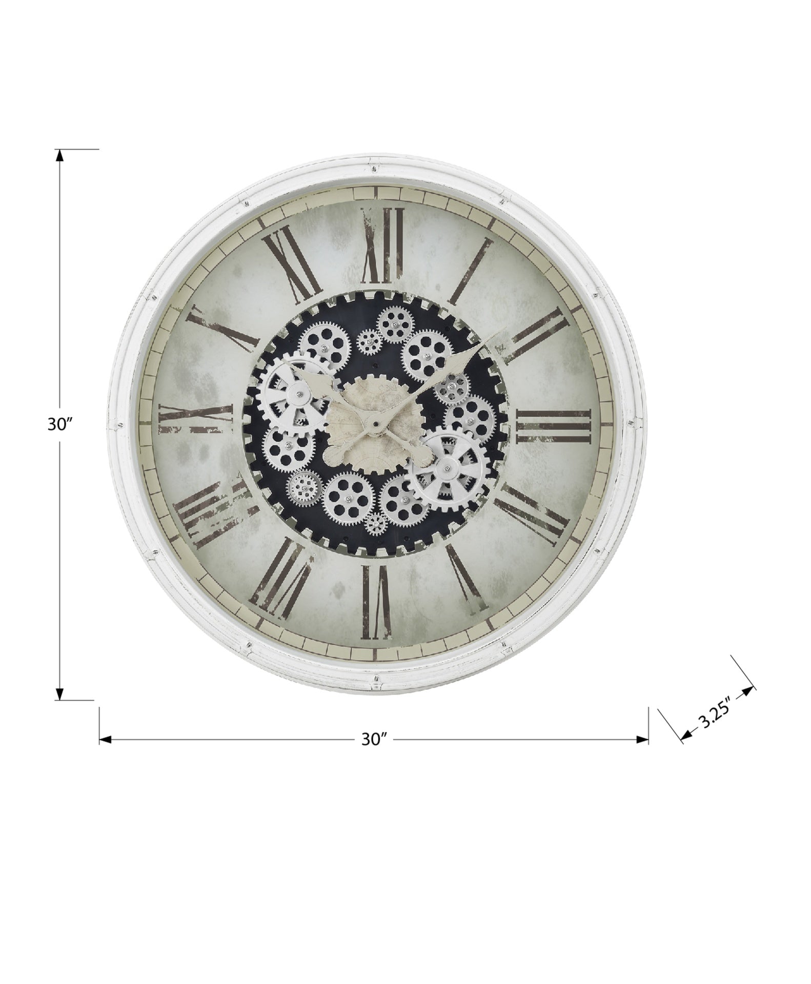 Clocks, 30" Round, Gear Mechanism, Large Oversized, Wall Clock, White, Transitional