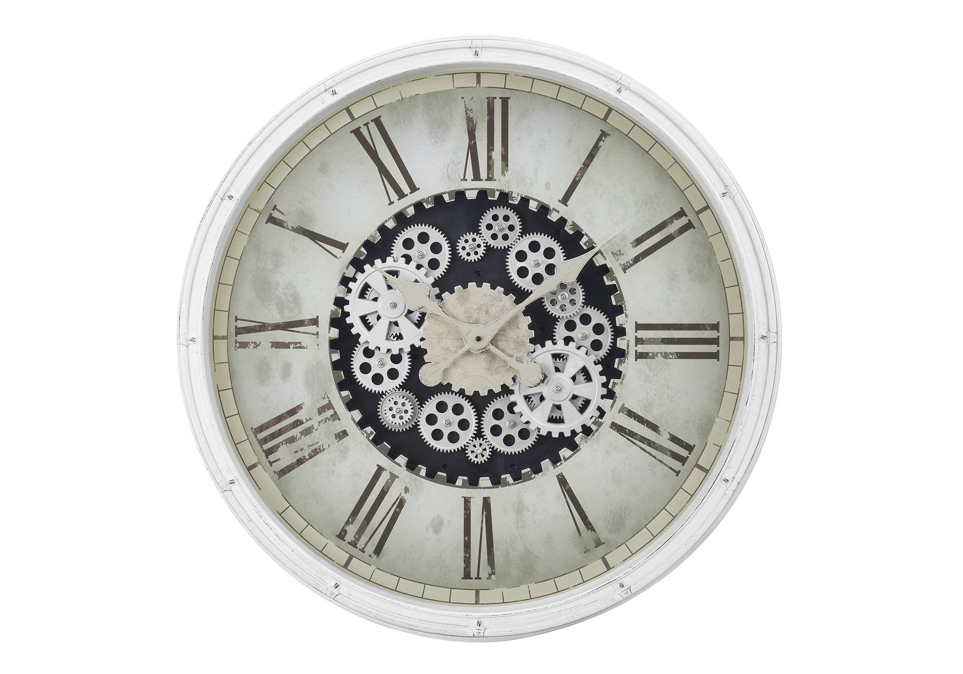 Clocks, 30" Round, Gear Mechanism, Large Oversized, Wall Clock, White, Transitional