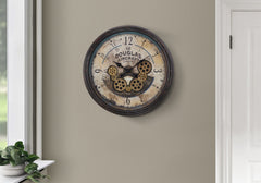Clocks, 20" Round, Gear Mechanism, Wall Clock, Brown, Transitional