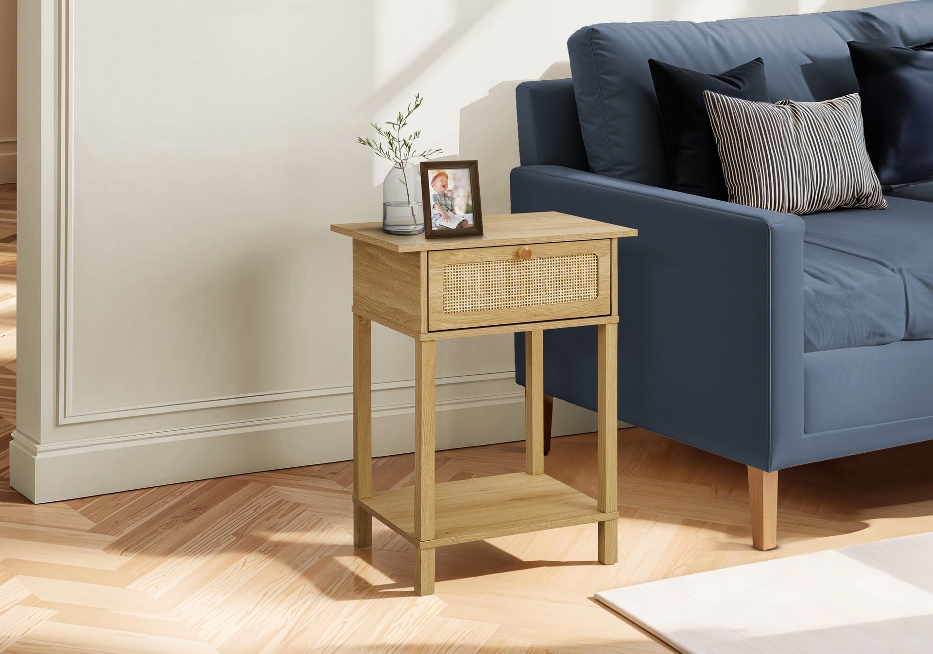 Accent Table, 2 Tier, End, Nightstand, Side Table, Storage Drawer, Bedroom, Living Room, Natural Laminate, Transitional