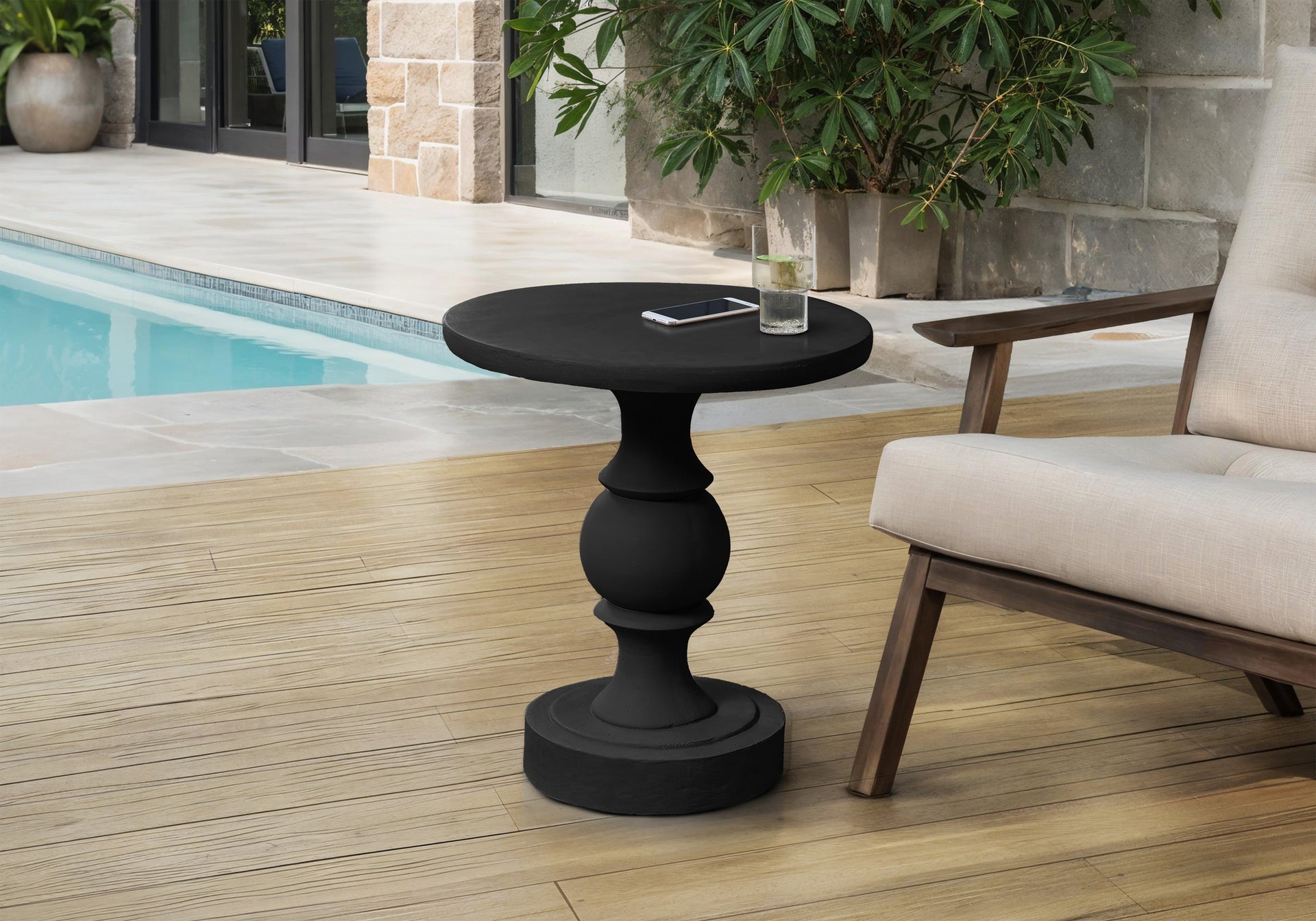 Accent Table, 25"h, Indoor Or Outdoor, Bedroom, End, Living Room, Nightstand, Round, Side Table, Black, Transitional
