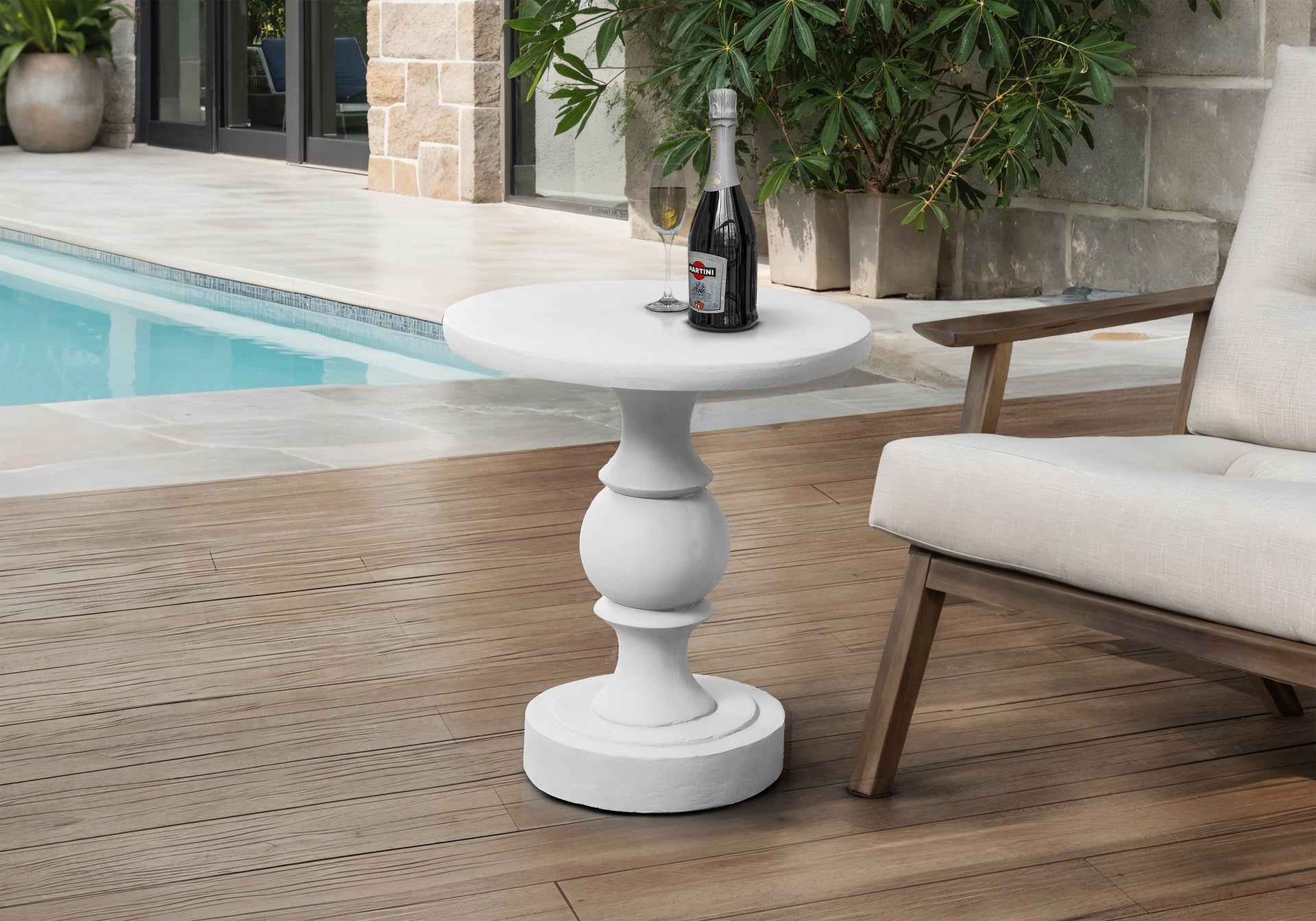 Accent Table, 25"h, Indoor Or Outdoor, Bedroom, End, Living Room, Nightstand, Round, Side Table, White, Transitional