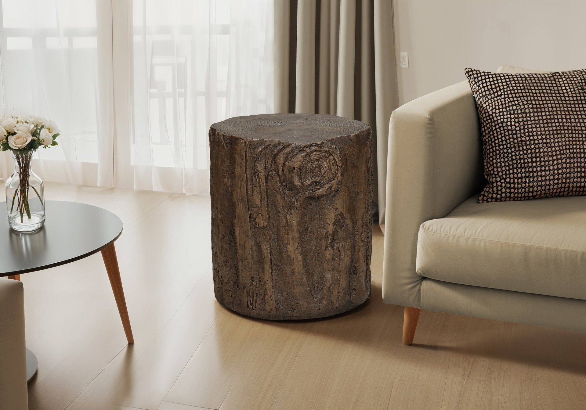 Accent Table, 25"h, Indoor Or Outdoor, Drum, End, Nightstand, Round, Side Table, Living Room, Bedroom, Walnut, Contemporary, Modern