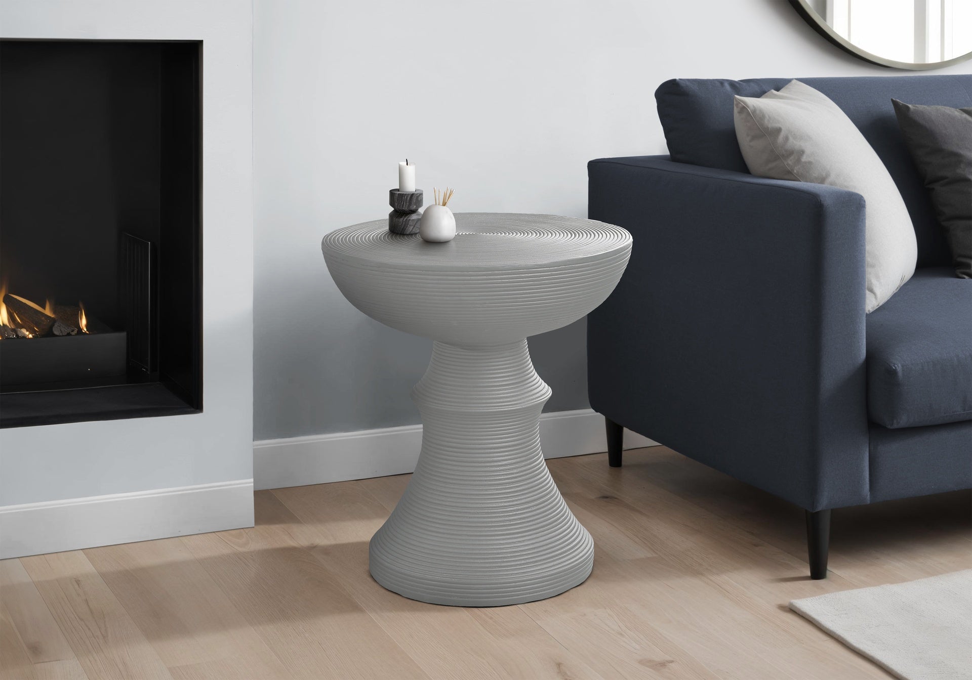 Accent Table, 25"h, Indoor Or Outdoor, Side Table, End, Bedroom, Living Room, Nightstand, Round, Grey, Contemporary, Modern
