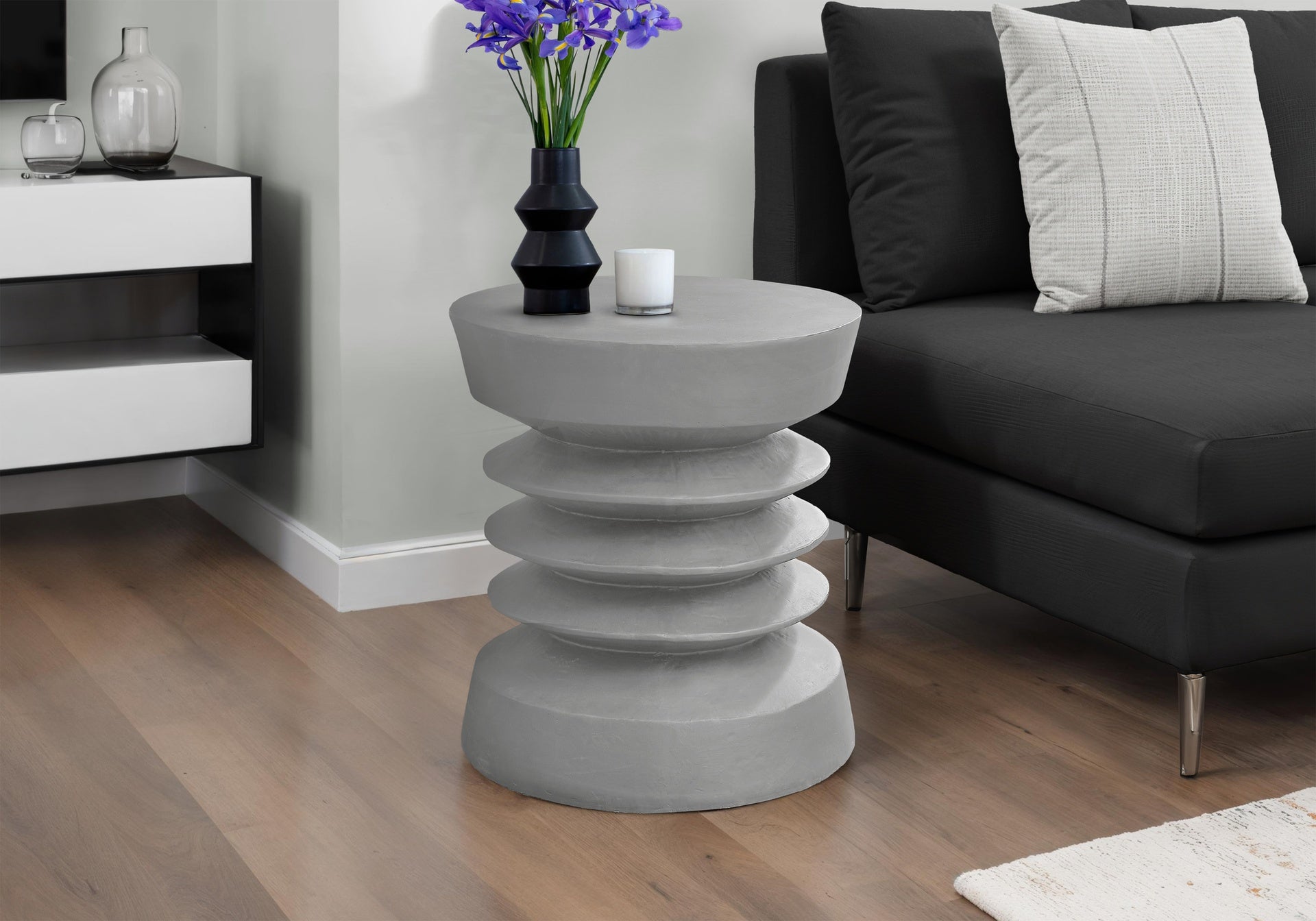 Accent Table, 25"h, Indoor Or Outdoor, Side Table, End, Bedroom, Living Room, Nightstand, Round, Grey, Contemporary, Modern